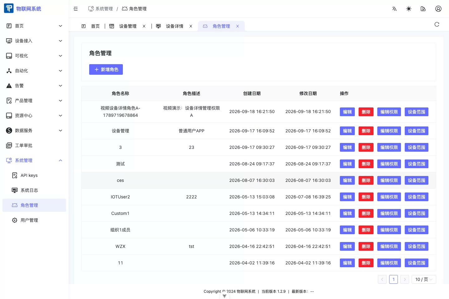 角色管理列表